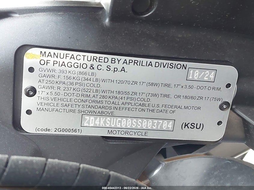 2025 Aprilia Rs 660 VIN: ZD4KSUG00SS003704 Lot: 45442313