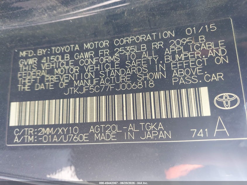 2015 Scion Tc Release Series 9.0 VIN: JTKJF5C77FJ006818 Lot: 45442367