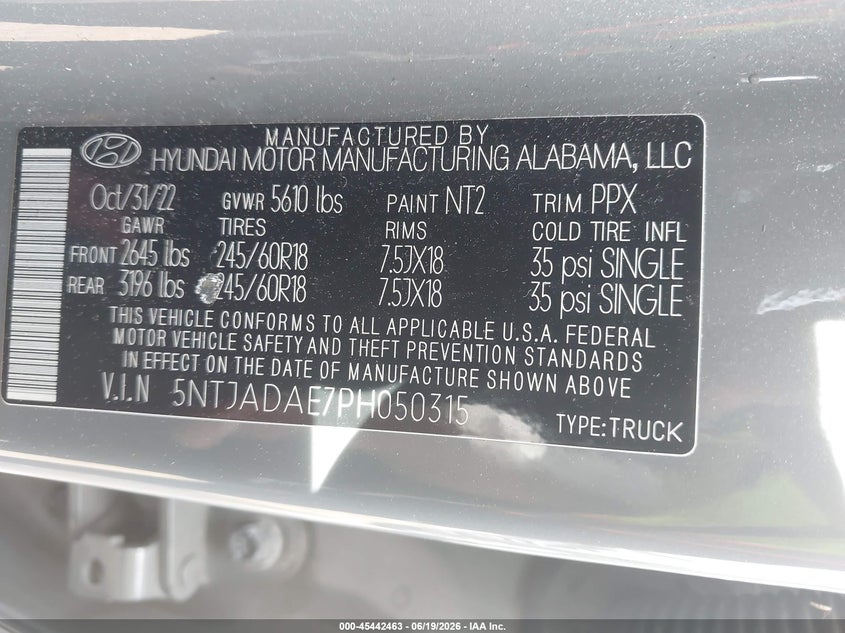 2023 Hyundai Santa Cruz Se VIN: 5NTJADAE7PH050315 Lot: 45442463