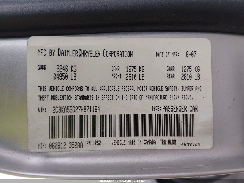 2007 CHRYSLER 300 SEDAN 3.5L V-6 250HP