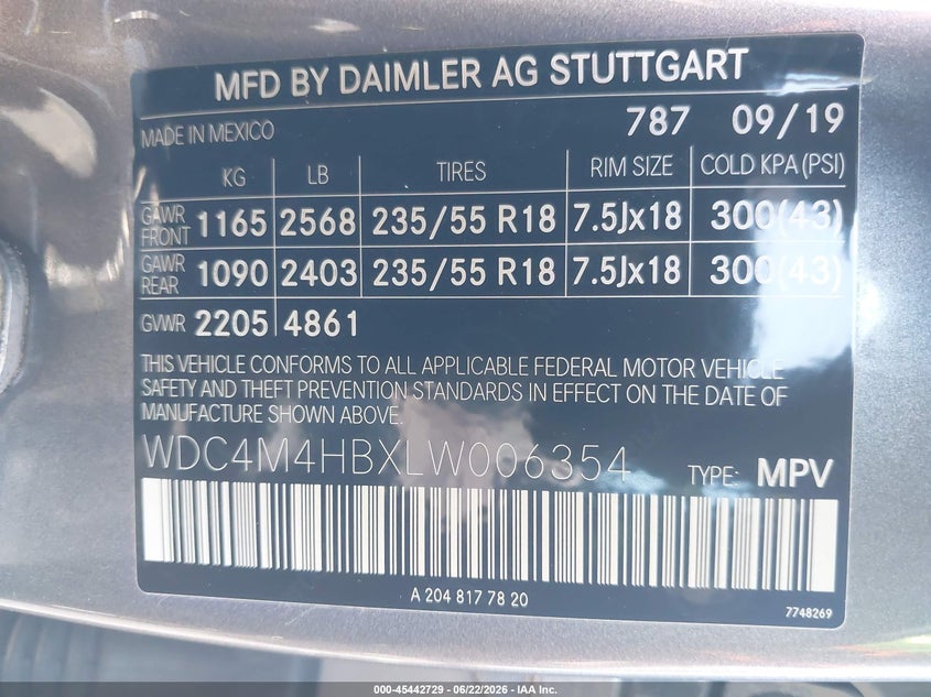 2020 Mercedes-Benz Glb 250 4Matic VIN: WDC4M4HBXLW006354 Lot: 45442729
