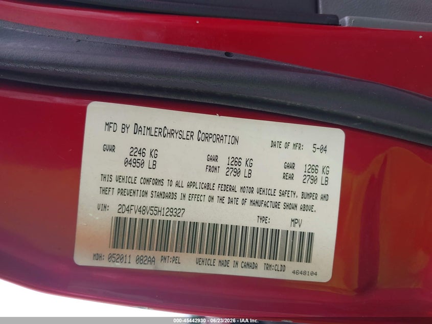 2005 Dodge Magnum Se VIN: 2D4FV48V55H129327 Lot: 45442930