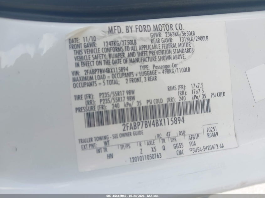 2010 Ford Crown Victoria Police/Police Interceptor VIN: 2FABP7BV2AX116704 Lot: 45442949