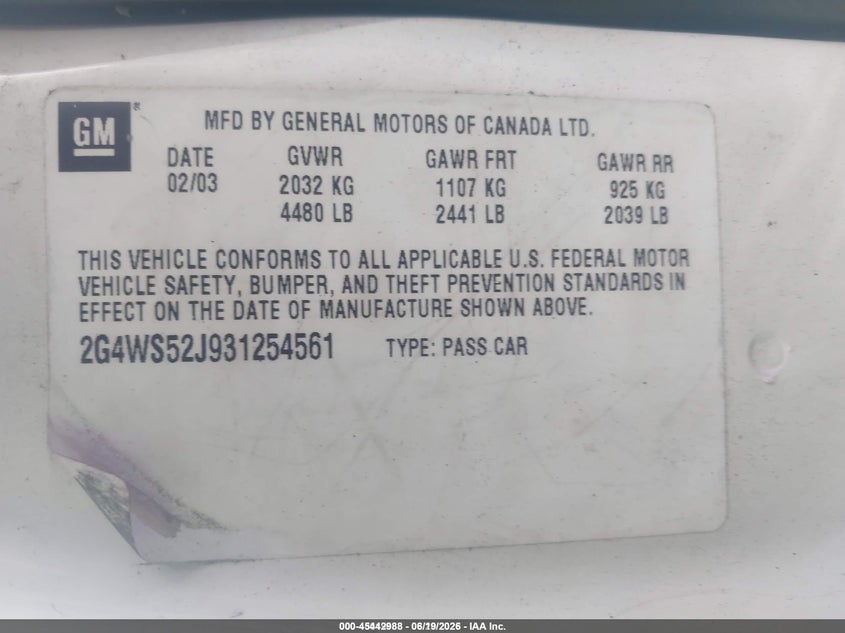 2003 BUICK CENTURY SEDAN 3.1L V-6 175HP