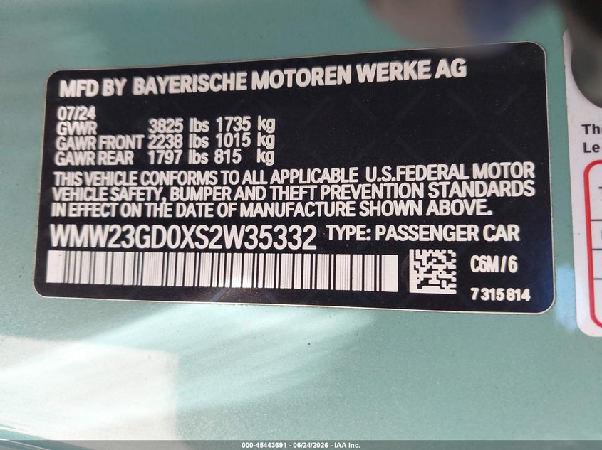 2025 Mini Hardtop Cooper S VIN: WMW23GD0XS2W35332 Lot: 45443691