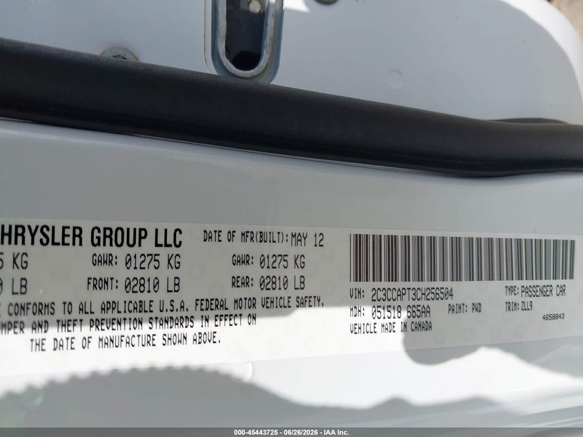 2012 Chrysler 300C Luxury Series VIN: 2C3CCAPT3CH256504 Lot: 45443725