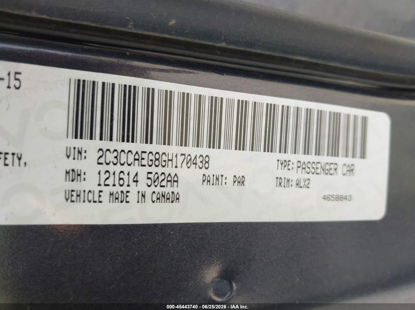 2016 Chrysler 300C VIN: 2C3CCAEG8GH170438 Lot: 45443740