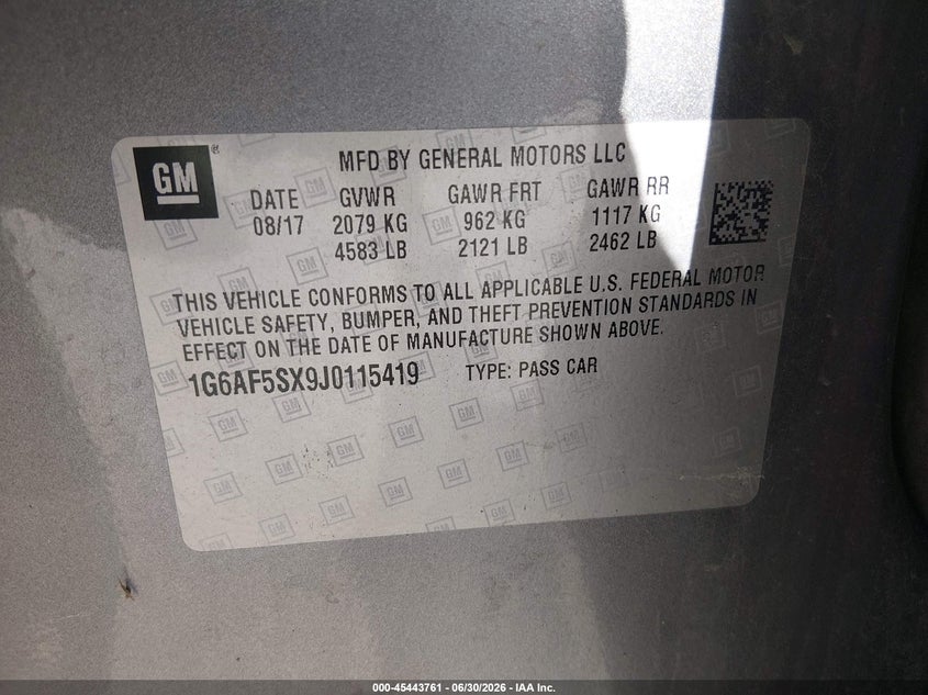 2018 Cadillac Ats Luxury VIN: 1G6AF5SX9J0115419 Lot: 45443761