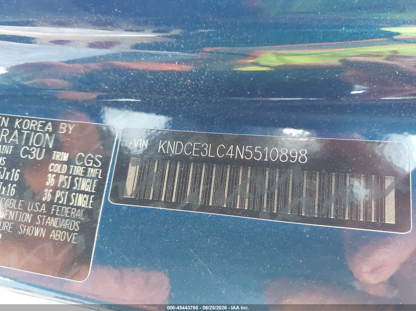 KIA NIRO 2022 VIN KNDCE3LC4N5510898