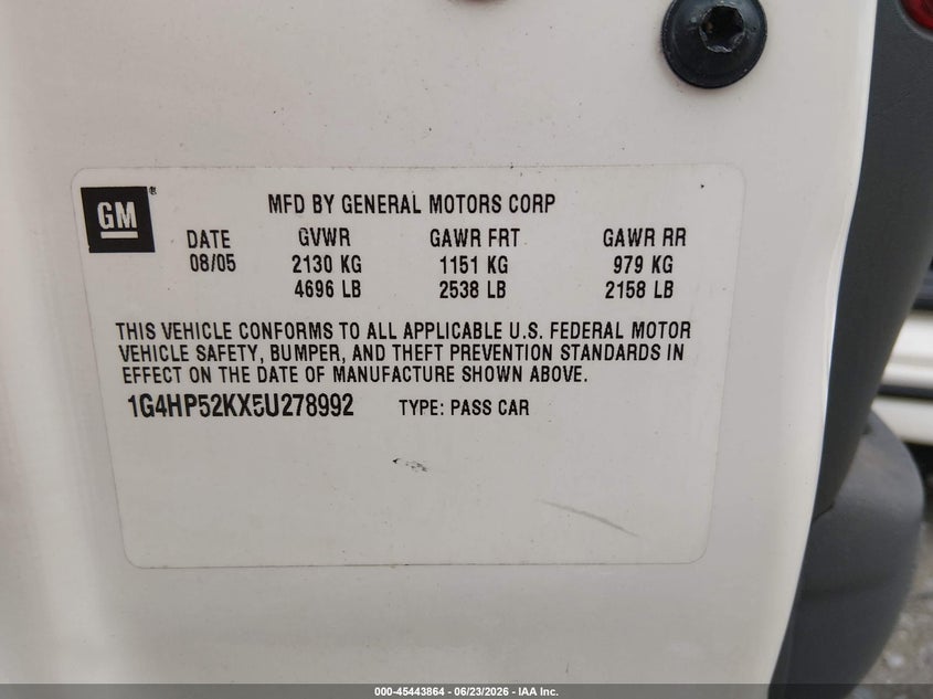 2005 Buick Lesabre Custom VIN: 1G4HP52KX5U278992 Lot: 45443864