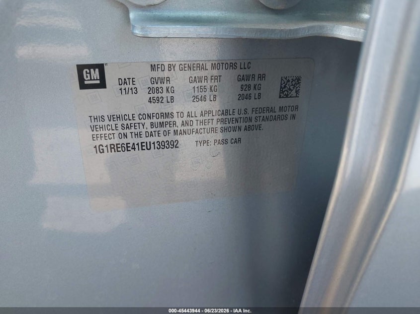 2014 Chevrolet Volt VIN: 1G1RE6E41EU139392 Lot: 45443944