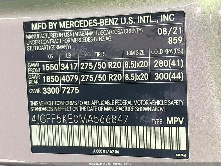 2021 Mercedes-Benz Gls 450 4Matic VIN: 4JGFF5KE0MA566847 Lot: 45444011