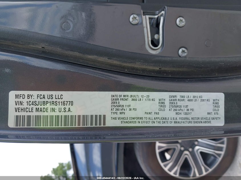 2024 Jeep Wagoneer Series Ii 4X2 VIN: 1C4SJUBP1RS116770 Lot: 45444143