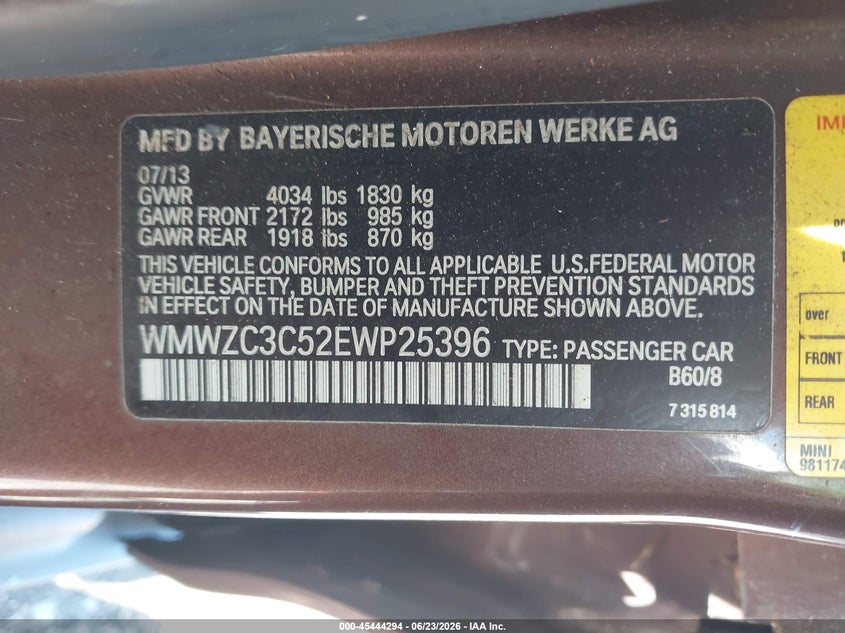 2014 Mini Countryman Cooper S VIN: WMWZC3C52EWP25396 Lot: 45444294