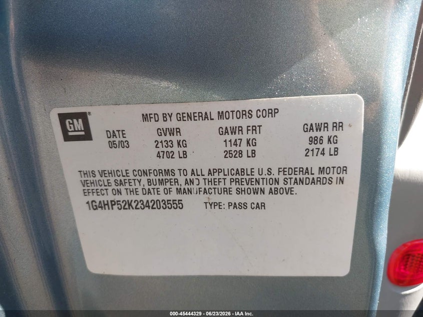 2003 Buick Lesabre Custom VIN: 1G4HP52K234203555 Lot: 45444329