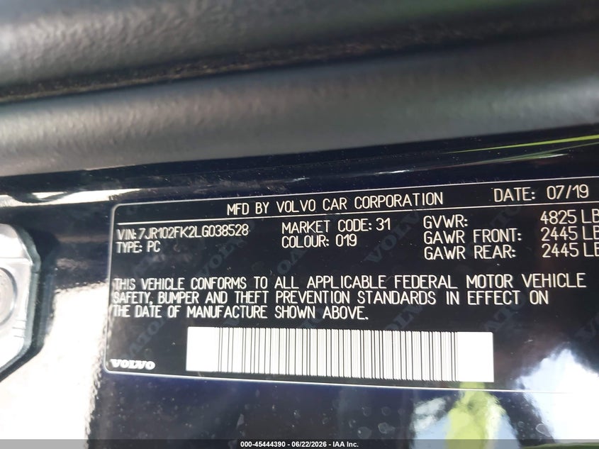 2020 Volvo S60 T5 Momentum VIN: 7JR102FK2LG038528 Lot: 45444390