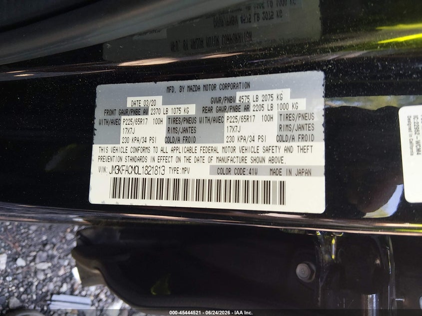 MAZDA CX-5 2020 VIN JM3KFACM0L1821813