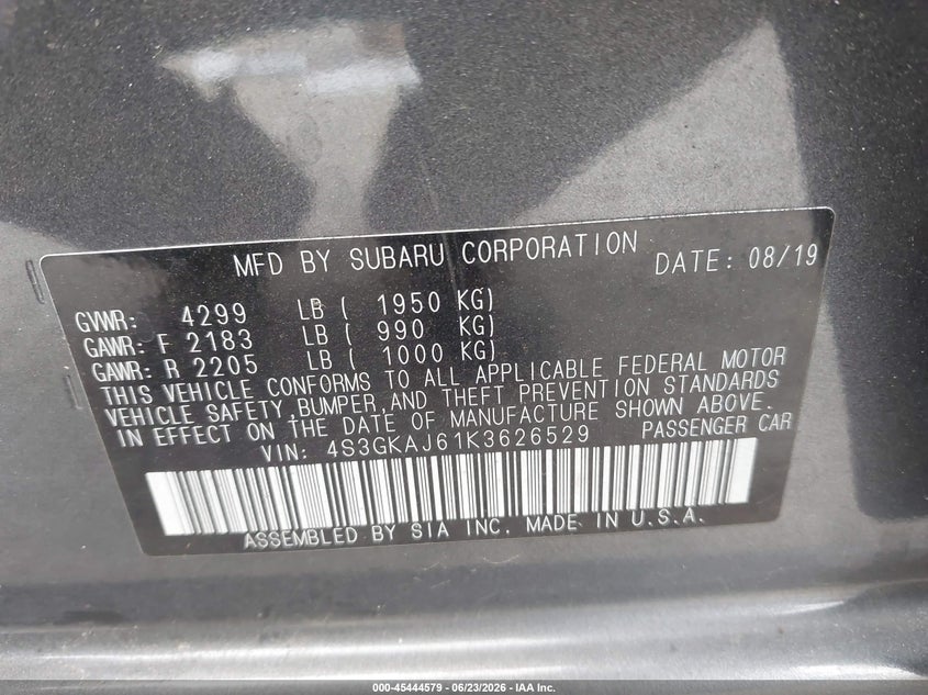 2019 SUBARU IMPREZA SEDAN 2.0L H-4 DI, DOHC, VVT, 152HP