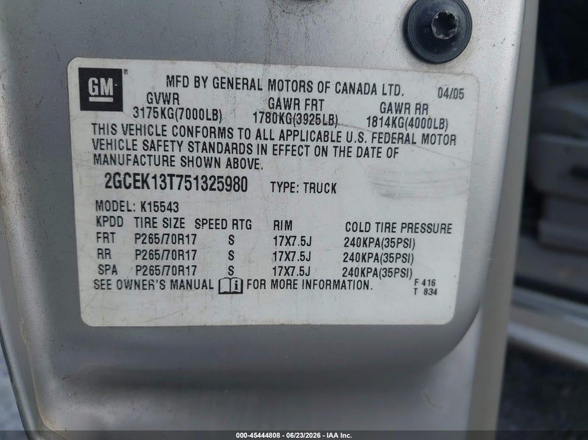 2005 CHEVROLET SILVERADO TRUCK 5.3L V-8 295HP