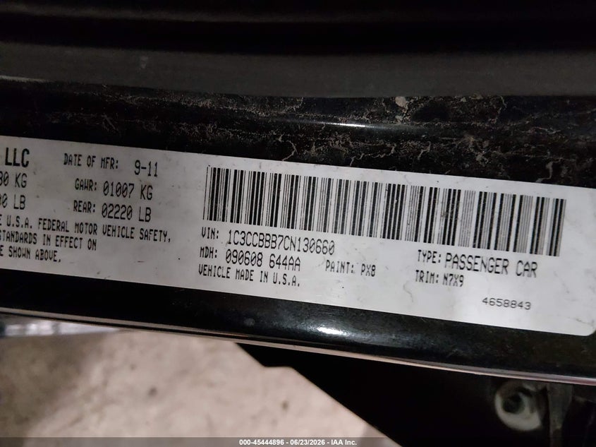 CHRYSLER 200 2012 VIN 1C3CCBBB7CN130660