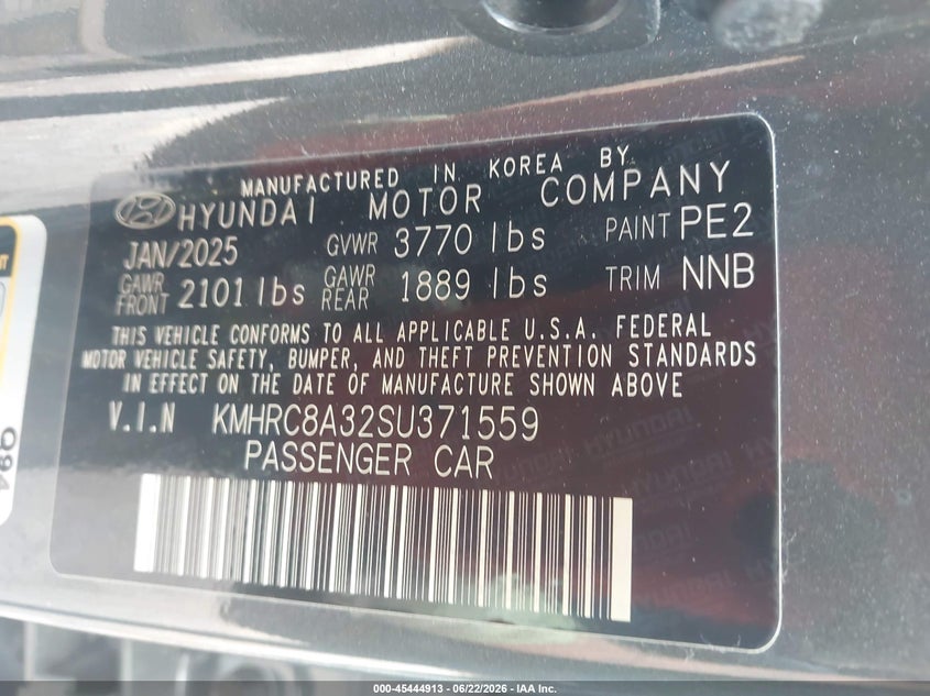 2025 Hyundai Venue Sel VIN: KMHRC8A32SU371559 Lot: 45444913