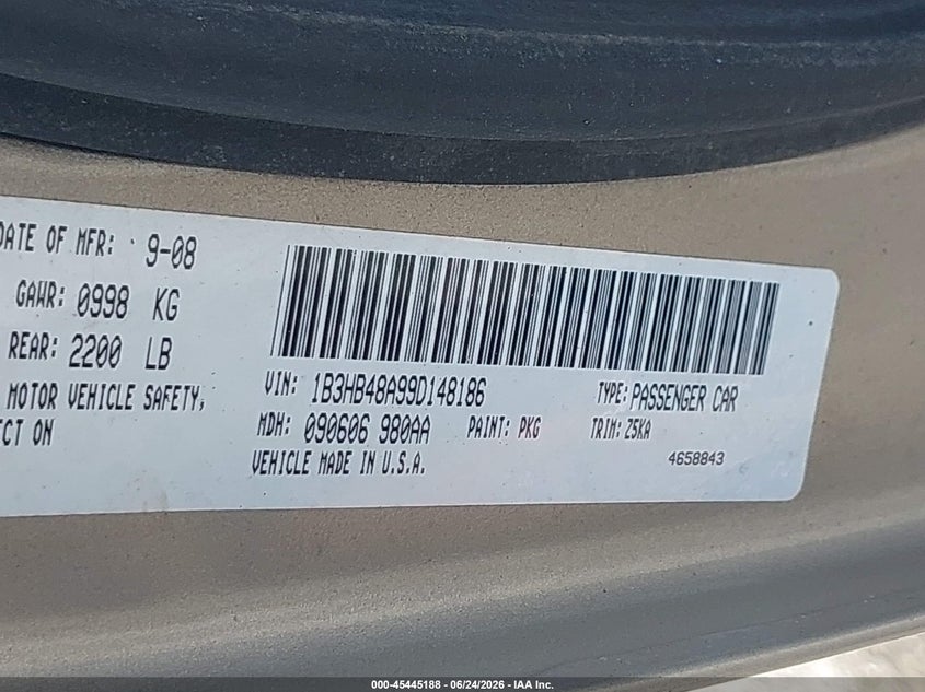 2009 Dodge Caliber Sxt VIN: 1B3HB48A99D148186 Lot: 45445188