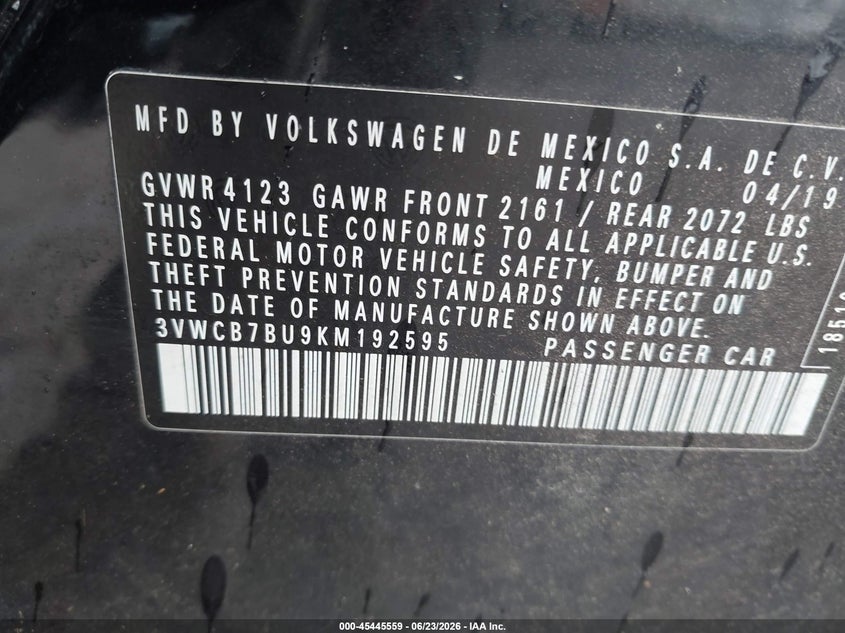 2019 VOLKSWAGEN JETTA SEDAN 1.4L I-4 DI, DOHC, VVT, TURBO, 147HP