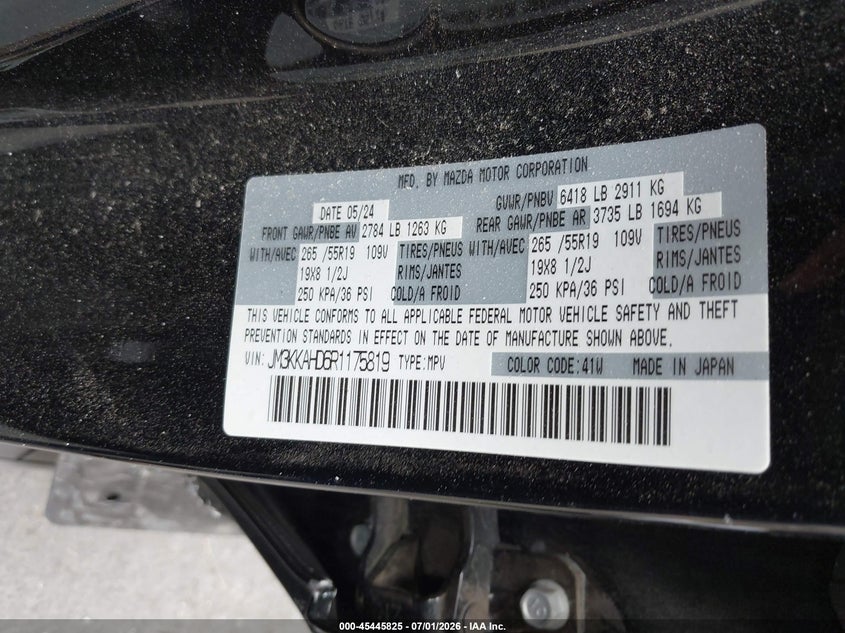 2024 Mazda Cx-90 3.3 Turbo Select VIN: JM3KKAHD6R1175819 Lot: 45445825