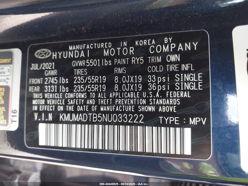 2022 Genesis Gv70 2.5T Awd VIN: KMUMADTB5NU033222 Lot: 45445929