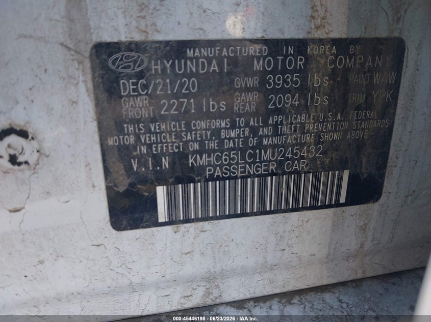2021 Hyundai Ioniq Hybrid Blue VIN: KMHC65LC1MU245432 Lot: 45446198