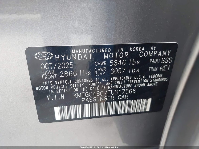 2026 Genesis G80 2.5T Sport Prestige Awd VIN: KMTGC4SC7TU317566 Lot: 45446222