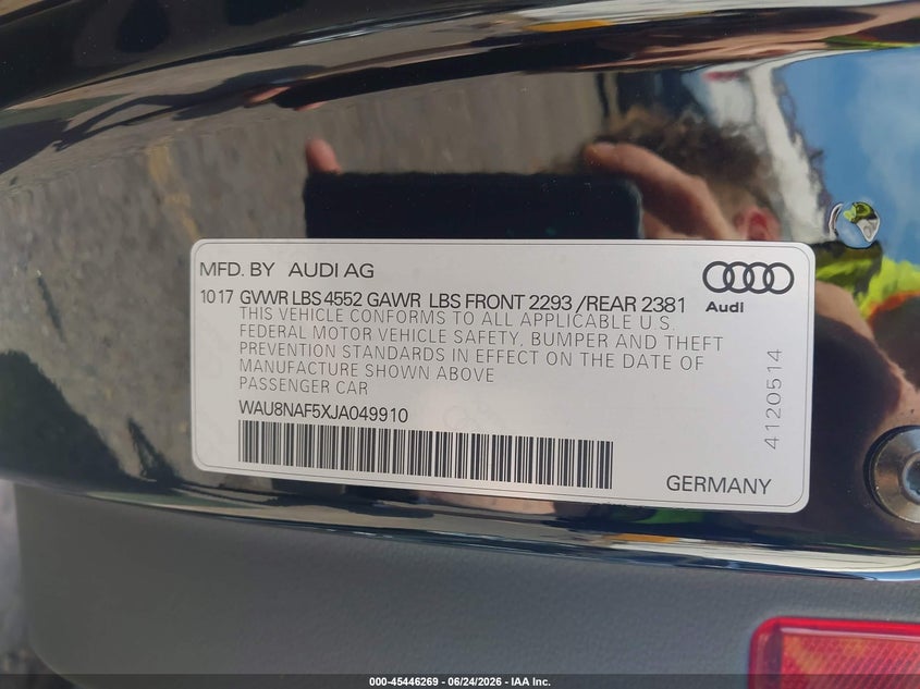 2018 Audi A5 2.0T Premium VIN: WAU8NAF5XJA049910 Lot: 45446269
