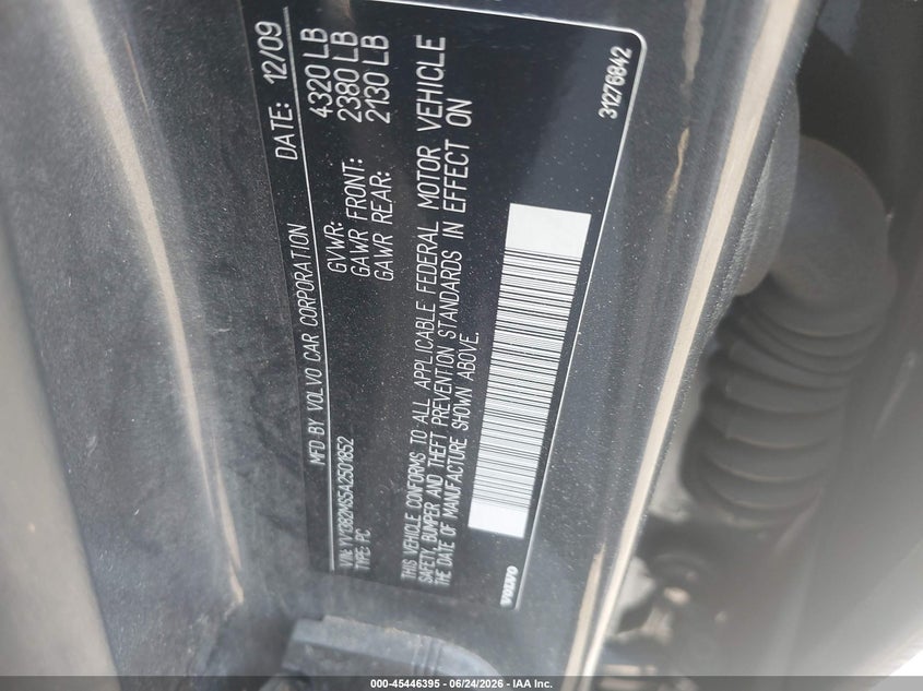 2010 Volvo S40 2.4I VIN: YV1382MS5A2501852 Lot: 45446395