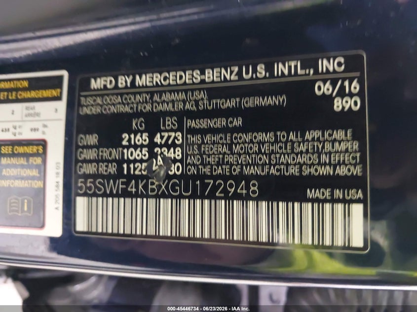 2016 Mercedes-Benz C 300 4Matic VIN: 55SWF4KBXGU172948 Lot: 45446734