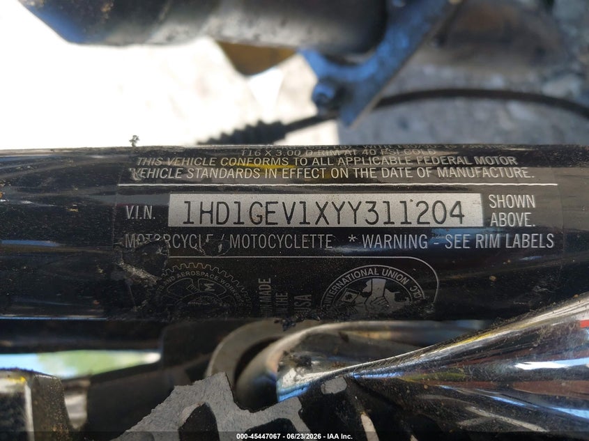 2000 Harley-Davidson Fxdwg VIN: 1HD1GEV1XYY311204 Lot: 45447067