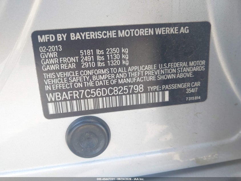 2013 BMW 5ER SEDAN 3.0L I-6 DI, DOHC, VVT, TURBO, 300HP