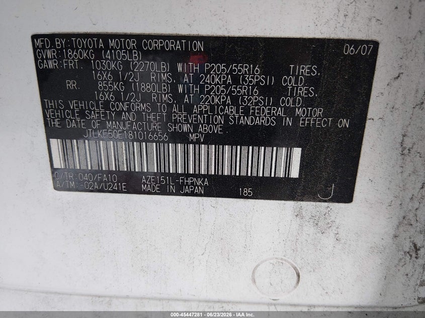 2008 Scion Xb VIN: JTLKE50E181016656 Lot: 45447281