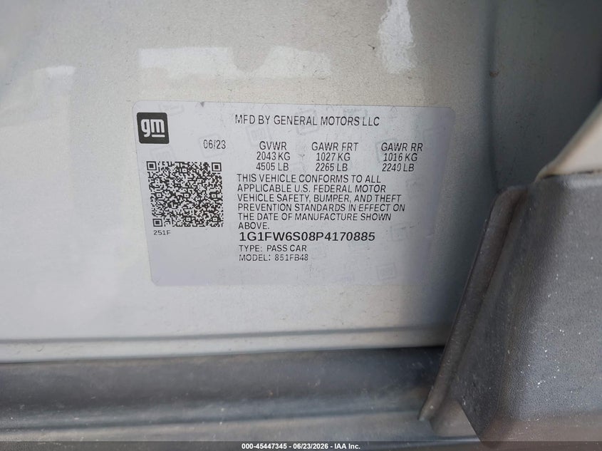 2023 Chevrolet Bolt Ev Fwd 1Lt VIN: 1G1FW6S08P4170885 Lot: 45447345