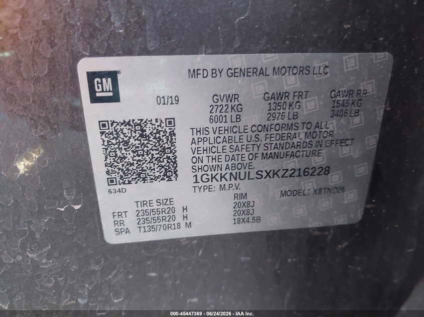 2019 GMC Acadia Slt-1 VIN: 1GKKNULSXKZ216228 Lot: 45447369