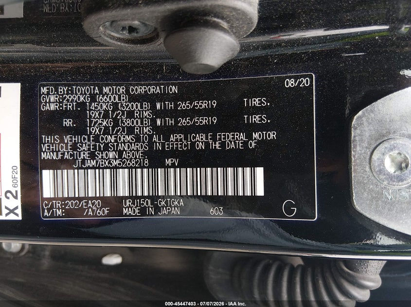 2021 Lexus Gx 460 Premium VIN: JTJAM7BX3M5268218 Lot: 45447403