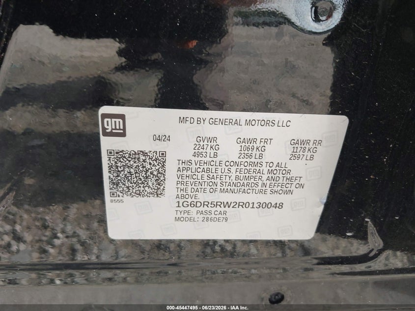2024 Cadillac Ct5-V V-Series VIN: 1G6DR5RW2R0130048 Lot: 45447495
