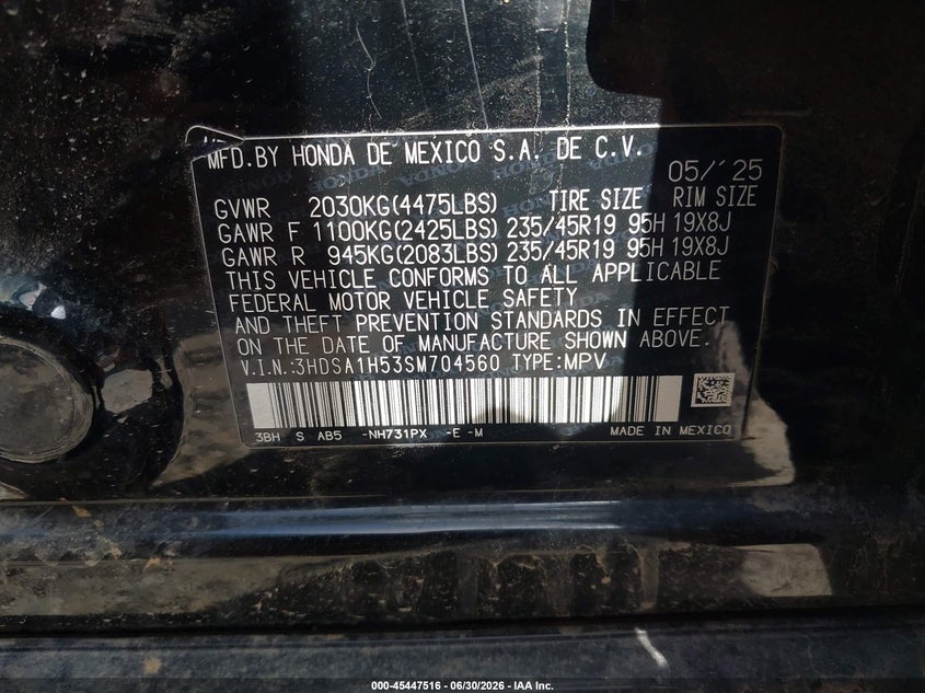2025 Acura Adx A-Spec VIN: 3HDSA1H53SM704560 Lot: 45447516