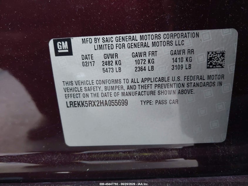 2017 Cadillac Ct6 Plug-In Standard VIN: LREKK5RX2HA055699 Lot: 45447793