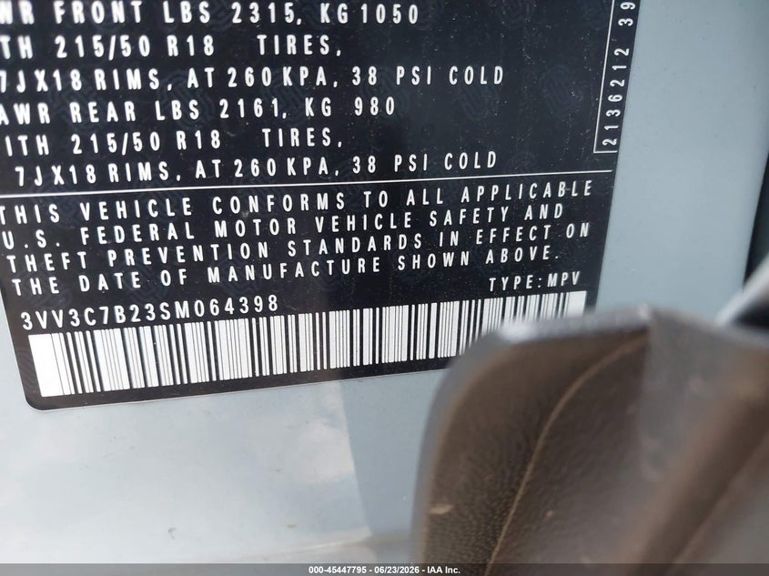 2025 Volkswagen Taos 1.5T Se Black VIN: 3VV3C7B23SM064398 Lot: 45447795