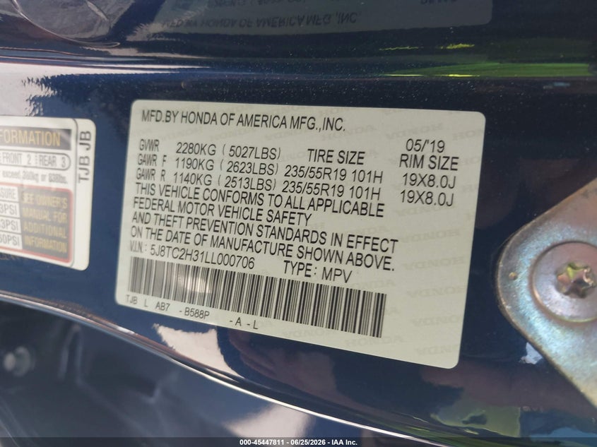 2020 Acura Rdx Standard VIN: 5J8TC2H31LL000706 Lot: 45447811