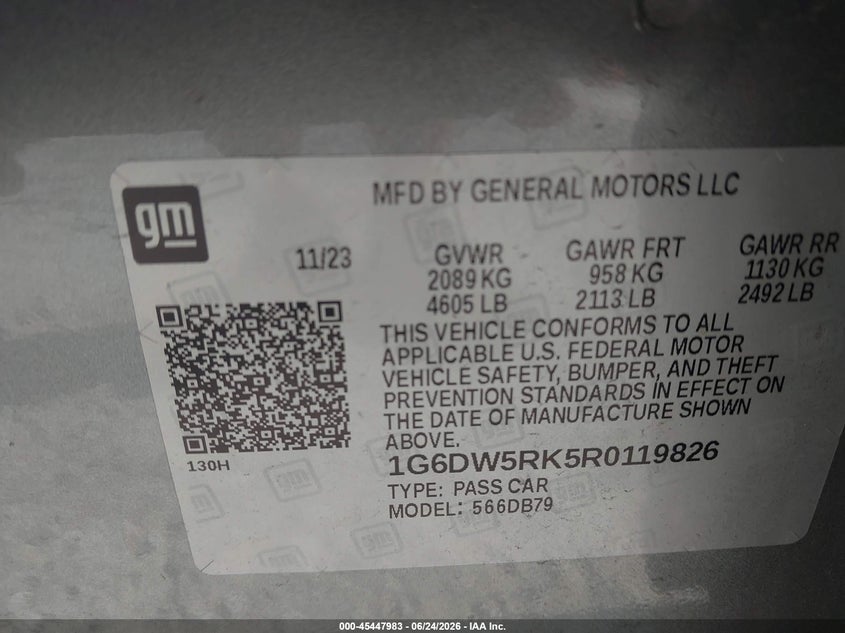 2024 Cadillac Ct5 Luxury VIN: 1G6DW5RK5R0119826 Lot: 45447983
