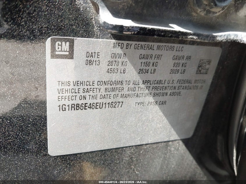 2014 Chevrolet Volt VIN: 1G1RB6E46EU116277 Lot: 45448124