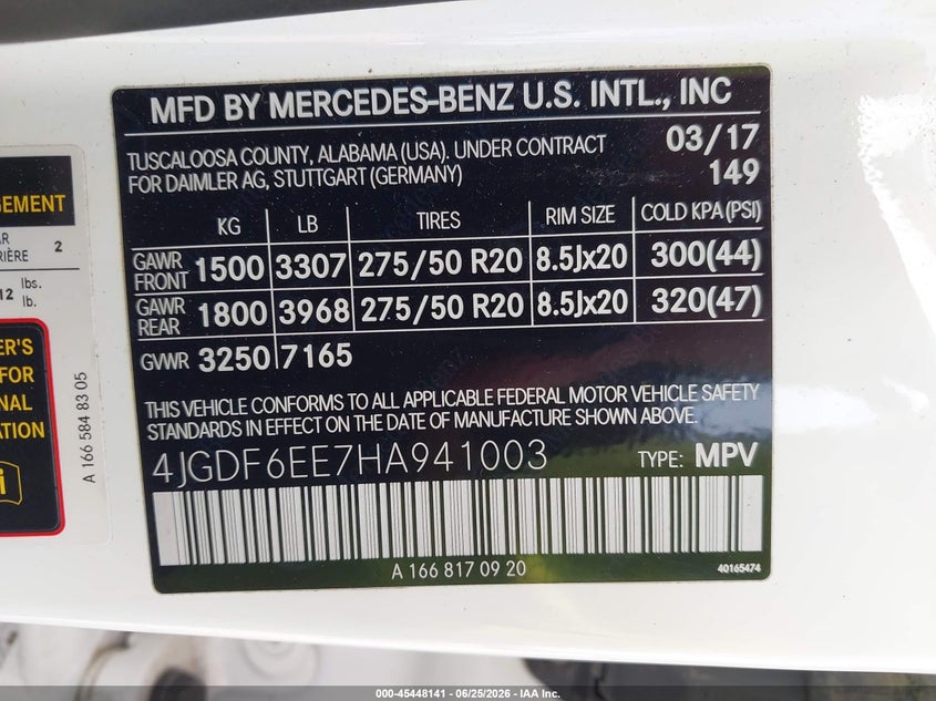 2017 Mercedes-Benz Gls 450 4Matic VIN: 4JGDF6EE7HA941003 Lot: 45448141