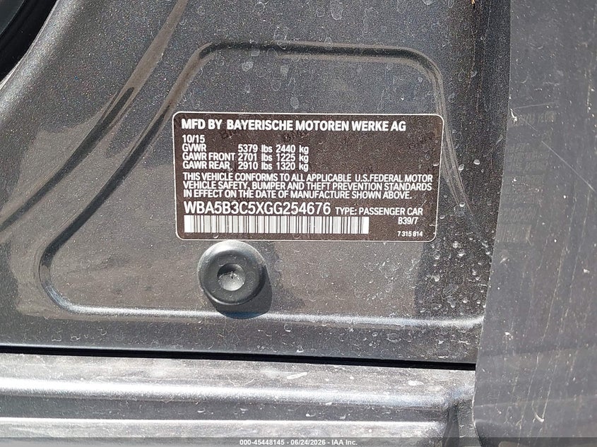 2016 BMW 5ER SEDAN 3.0L I-6 DI, DOHC, VVT, TURBO, 300HP