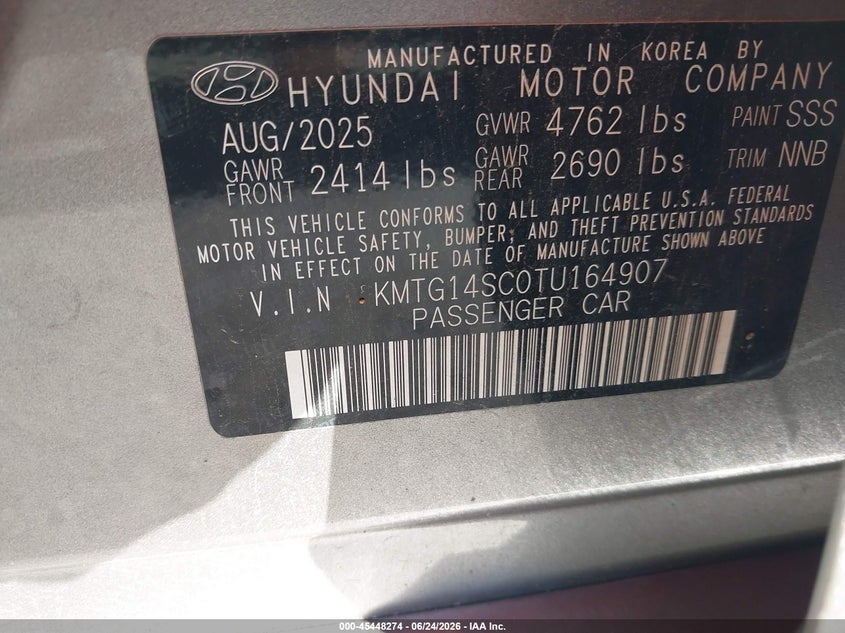 2026 Genesis G70 2.5T Rwd VIN: KMTG14SC0TU164907 Lot: 45448274